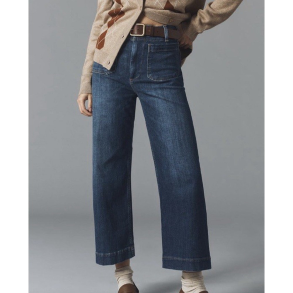 Anthropologie Pilcro The Skipper Wide Leg Crop Stretch Blue Jeans Size 26 Patch